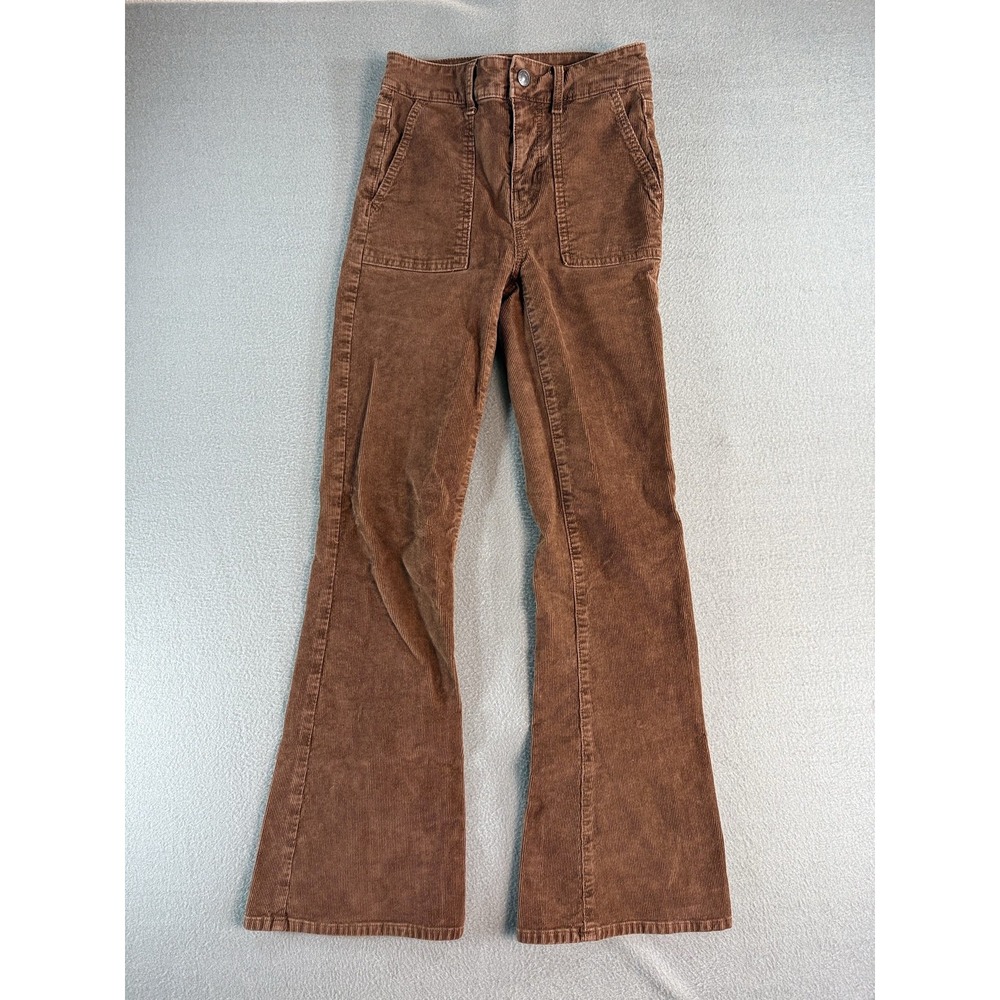 American Eagle Outfitters Hi-Rise Flare Pants Womens 00 Brown Corduroy Stretch